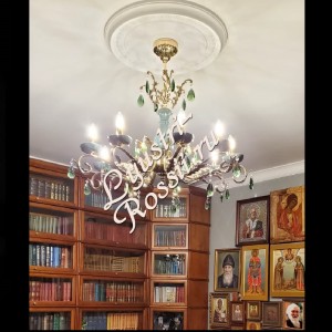 Бронзовая люстра Малахит Цветная 9л